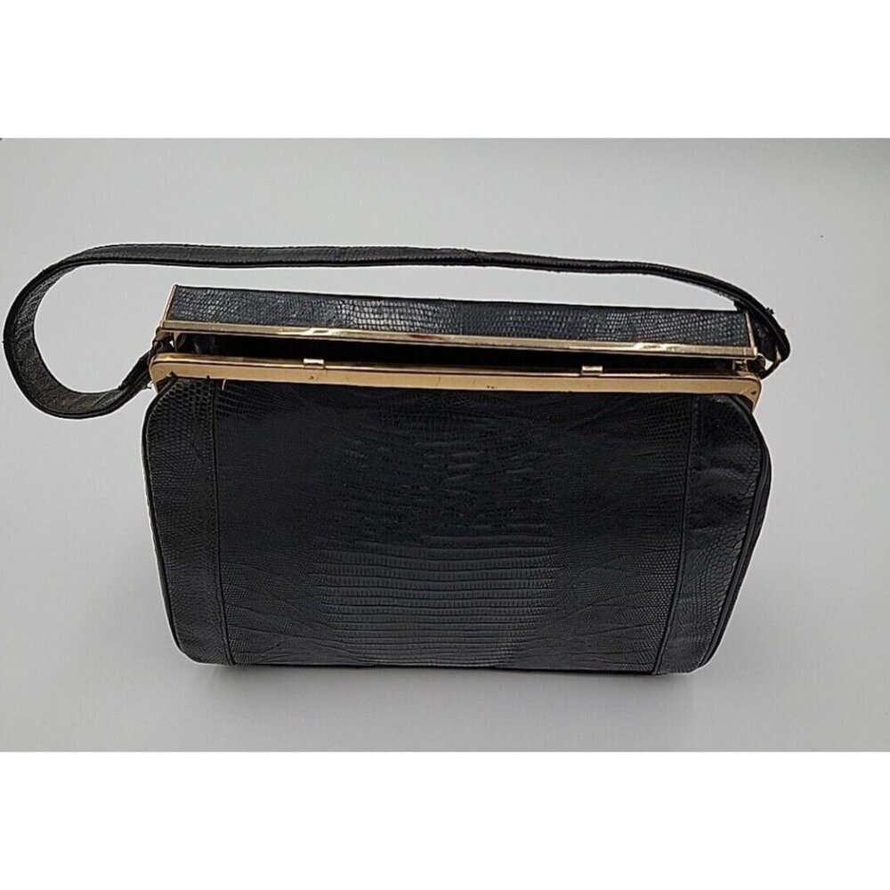Sterling US Ladies Handbag Black Genuine Lizard Purse Vintage